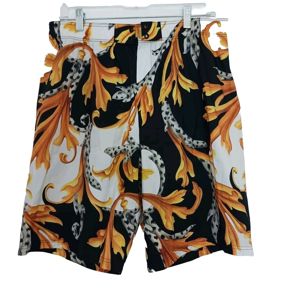 Versace Barocco Acanthus Print Men's Swim Trunks Size 6 Large BLACK GOLD $900